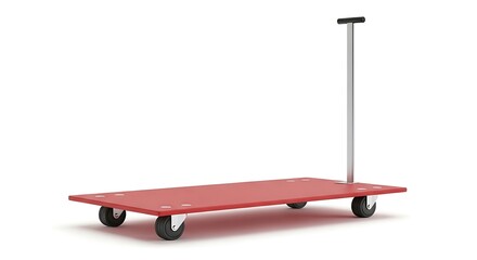 Red Platform Trolley with Handle for Material Handling.