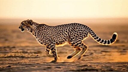 Majestic cheetah sprinting at high speed across the African savannah in stunning wildlife footage. - Powered by Adobe