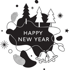 Happy New Year Abstract Black and White Illustration