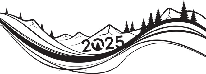 2025 Mountain and Forest Landscape Illustration