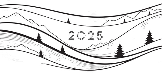 2025 Landscape Engraving Vector Illustration