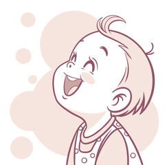 A happy baby boy looks up with a wide smile, isolated on, his face filled with joy and curiosity as he gazes at something above