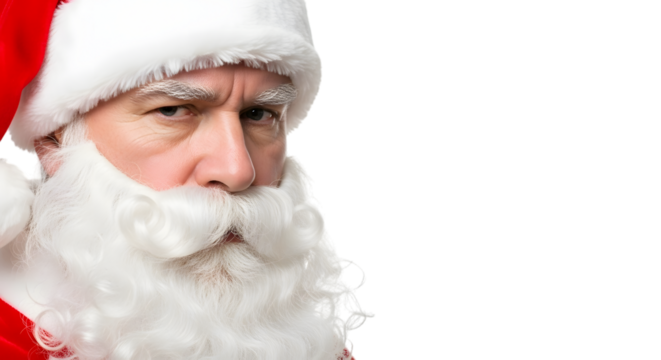 Closeup portrait of a stern santa claus with a white beard and a red hat - Powered by Adobe