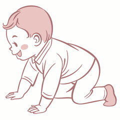Illustration of a baby crawling on the floor isolated on the baby is looking down, with a curious expression on its face, wearing a shirt and pants