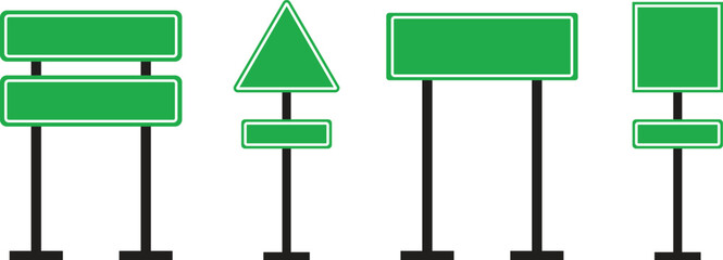 Road Sign Board icon set. Empty traffic signs isolated on transparent background. Highway attention road sign collection. Blank street traffic symbols, stopping boards. Signaling plates vector. © ZK Vectors