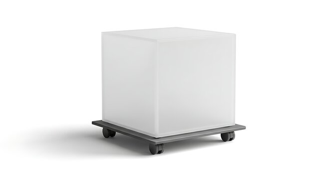 White IBC container on wheels against a white background.