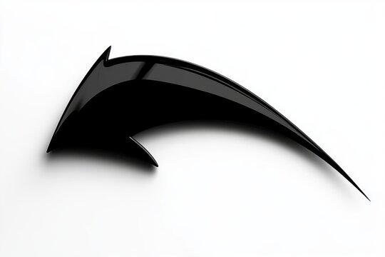 sleek glossy black curved arrow on white background conveying dynamic motion and direction - Powered by Adobe