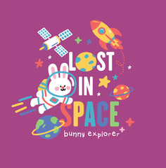 Obraz premium Cute bunny lost in space doodle 