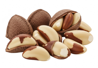 Pile of fresh brazil nuts isolated on transparent background, showcasing their unique shape, texture, and nutritional value