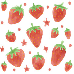 watercolor style red tomato strawberry cherry apple berry seamless pattern on white background
