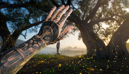 Tattooed Hand Reaching for the Light