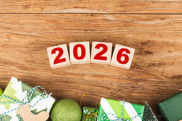 Happy New Year 2026, Christmas 2026, Christmas gifts placed in a festive atmosphere 