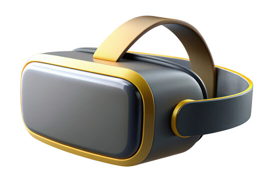 High-quality vr headset illustration, virtual reality gaming device, modern tech gadget, metaverse experience, futuristic design, gray and gold isolated on transparent background