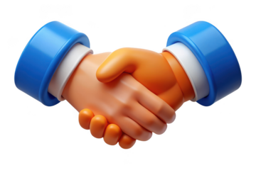 3d rendered handshake illustration, business agreement concept, partnership gesture, deal making, cooperation, contract signing isolated on transparent background
