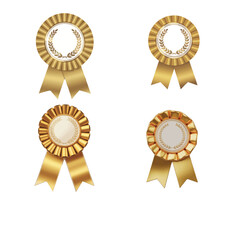 Luxury Gold Champion Badge Rosette Featuring Detailed Laurel Wreath and Satin Ribbons 3D Render