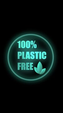 Green label badge emblem. Dark background motion graphics animation vertical video. Eco conscious brand animation. Plastic free looping seamless design vertical video.