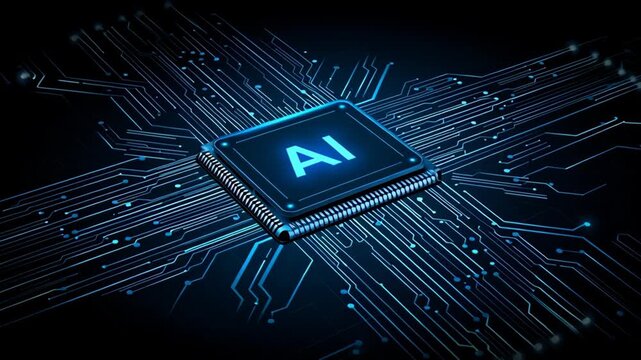 Futuristic AI Chip Concept with Circuit Board Lines for Technology and Innovation Themes