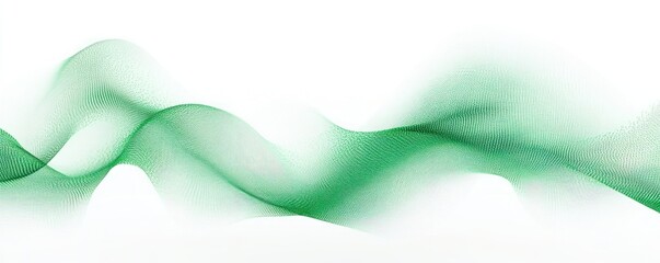 green dotted mesh waves flowing across a white background, smooth serene and dynamic motion