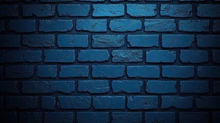 moody dark blue painted brick wall with rough textured mortar and dramatic shadowed lighting