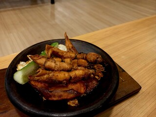Fried squid with chili sauce and fresh vegetables, a healthy and delicious food