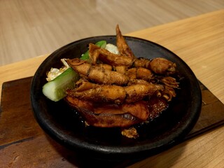 Fried squid with chili sauce and fresh vegetables, a healthy and delicious food