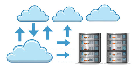 Effortless cloud computing connecting servers, data flow, and storage, scalable modern architecture, professional network solutions for business success