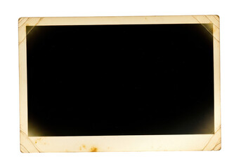 Vintage blank photo card with dark center and aged corners isolated on transparent background perfect for adding your own picture