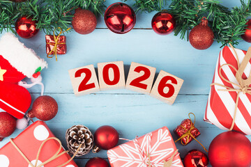 Happy New Year 2026, Christmas 2026, Christmas gifts placed in a festive atmosphere 