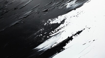 Bold diagonal black and white paint strokes on textured canvas conveying dramatic energy and dynamic motion