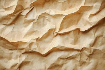 crumpled brown kraft paper with deep creases and warm shadows, tactile textured surface evoking a rustic, aged and organic feel