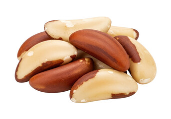 Pile of brazil nuts isolated on transparent background, showcasing their smooth texture and rich, buttery flavor, a nutritious and delicious snack