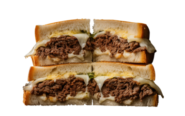 Cheesy Beef Sandwich Stacked, Savory Meal on transparent background png
