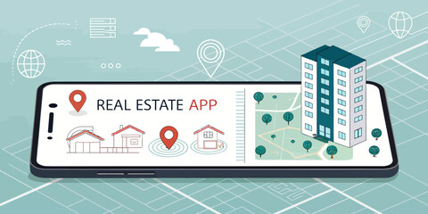 Find your dream home with this real estate app showcasing property listings and building location, a modern solution for property searching made easy