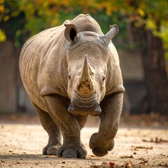 Fototapeta premium Rhino on the Move - A Powerful Stroll in the Wild.