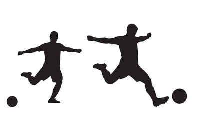 Two soccer players in action silhouette