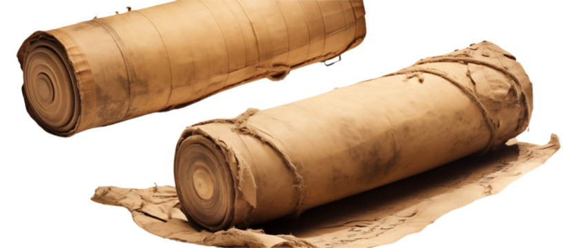 Ancient Parchment Scrolls: Rolled Vintage Paper Documents on transparent background png