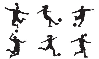 Collection of dynamic soccer player silhouettes