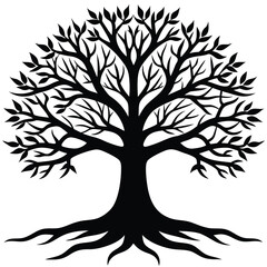 Obraz premium Oak Tree Silhouette Vector Black Nature Logo and Abstract Tree Emblem for Eco Branding