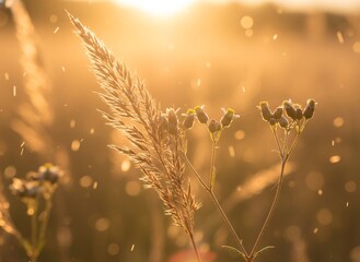 A cinematic close-up shot of tall wild fescue and pampas grasses gently swaying in a breeze.