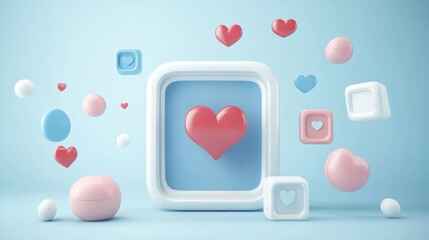Photo frame with love like button on blue background