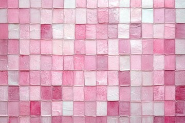 textured pink square tile mosaic wall in a soft pastel grid evoking a calm playful mood