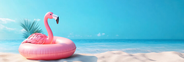 summer sea beach and island with beach chair,umbrella,ball,Inflatable flamingo,cloud,sandals