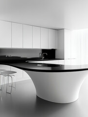 modern kitchen with sleek white cabinets and black countertops