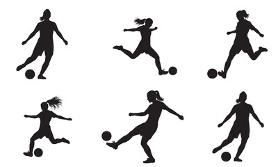 Collection of female soccer player silhouettes