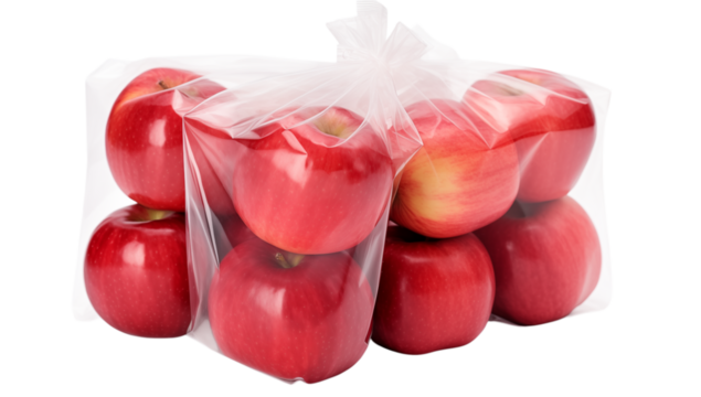 Fresh Red Apples in Mesh Bag - Healthy Produce for Wholesome Eating on transparent background png