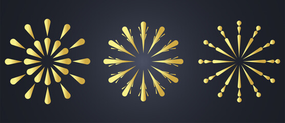 Gold firework burst shapes celebration decoration dark background