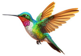 Obraz premium Vibrant Hummingbird Flight - Colorful Avian Nature Bird on transparent background png