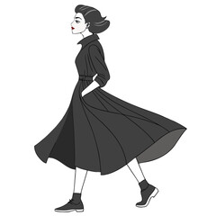 Side View Woman in Long Dress &ndash; Minimal Fashion Vector Art