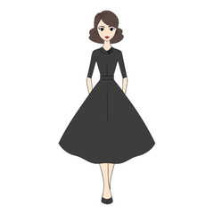 Cute Girl in Vintage Black Dress &ndash; Classic Fashion Vector Illustration