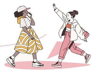 Girls in Dynamic Poses &ndash; Creative Fashion Vector Illustration